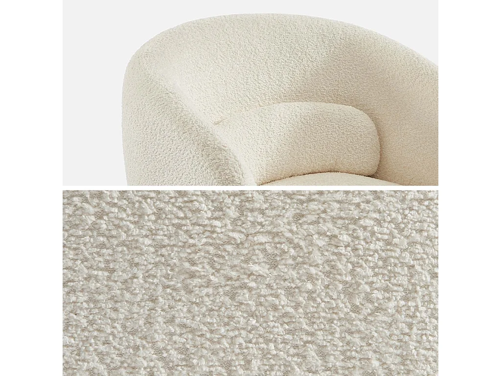 Fauteuil pivotant. rotatif 360° en tissu avec coussin crème - L 76 x P 76 x H 76.5cm - Elias