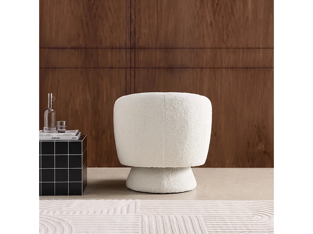 Fauteuil pivotant. rotatif 360° en tissu avec coussin crème - L 76 x P 76 x H 76.5cm - Elias