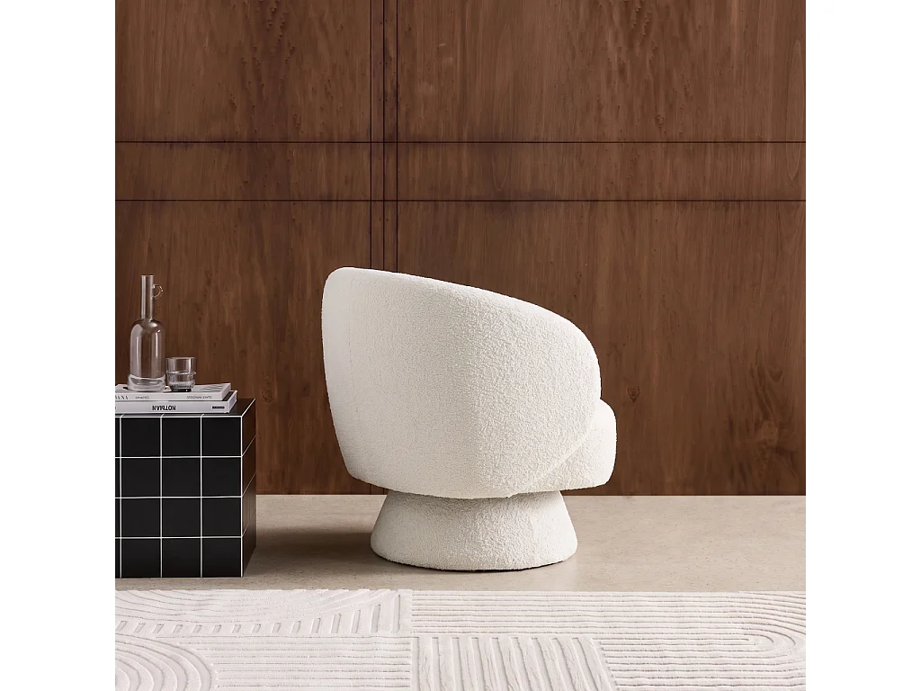 Fauteuil pivotant. rotatif 360° en tissu avec coussin crème - L 76 x P 76 x H 76.5cm - Elias