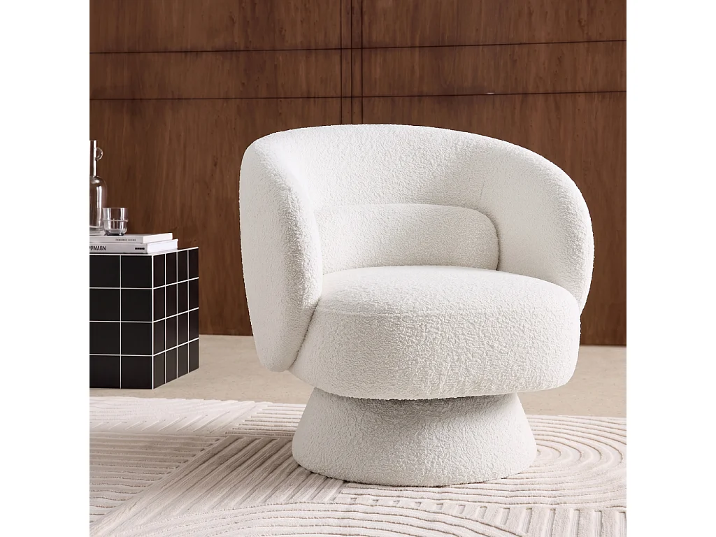 Fauteuil pivotant. rotatif 360° en tissu avec coussin crème - L 76 x P 76 x H 76.5cm - Elias