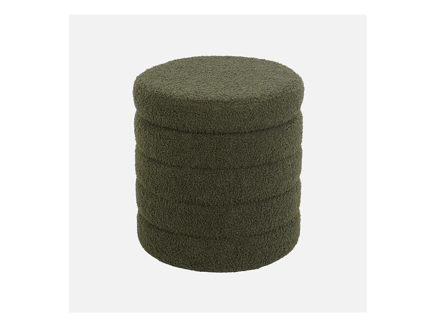 Tabouret en bouclettes kaki avec coffre de rangement intégré