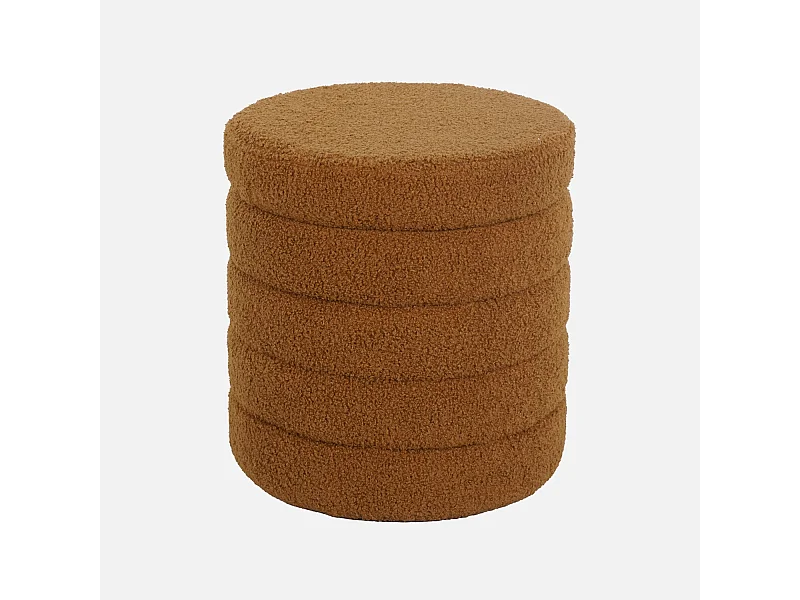 Tabouret en bouclettes rouille avec coffre de rangement intégré