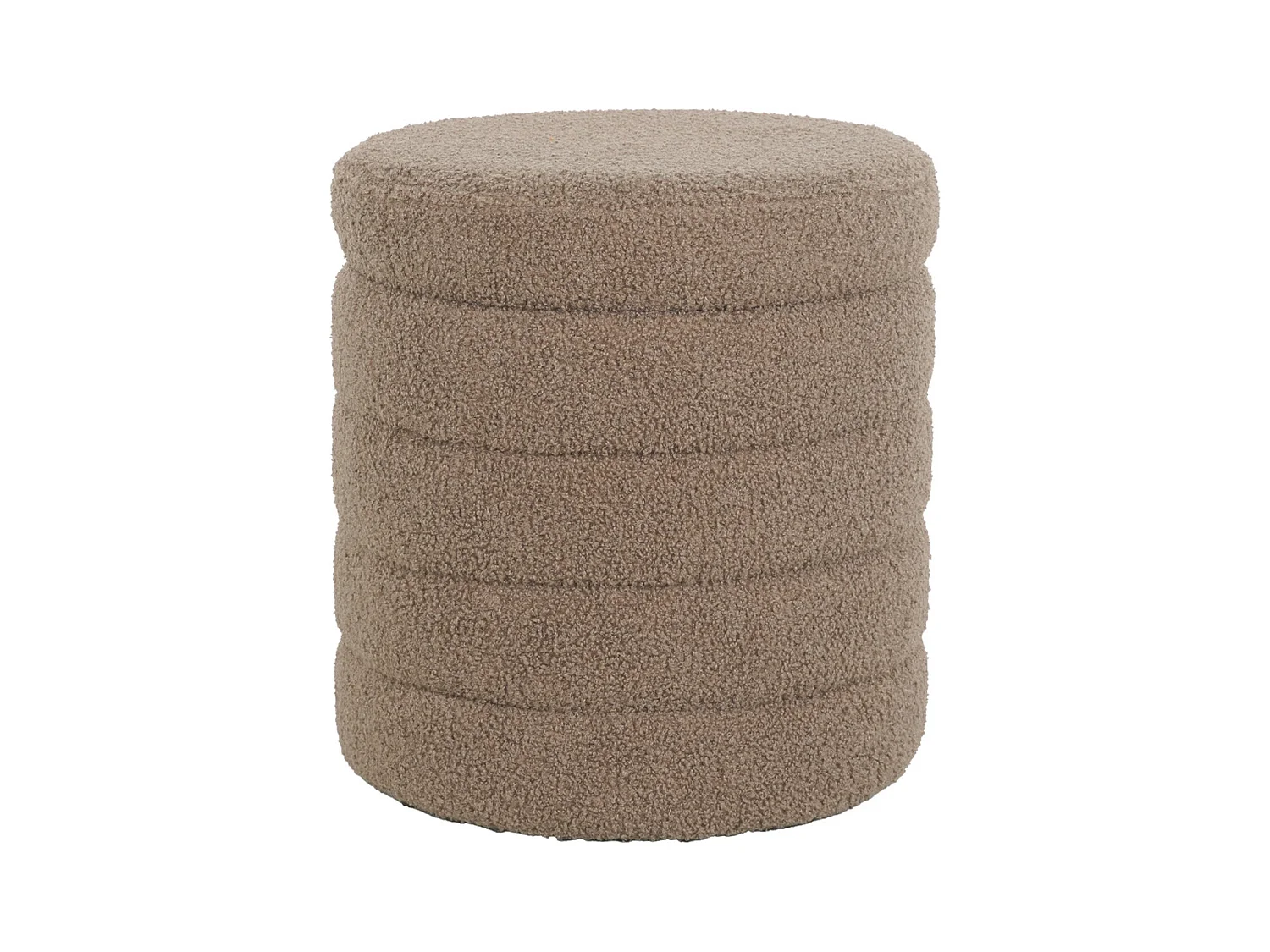 Tabouret en bouclettes taupe avec coffre de rangement intégré