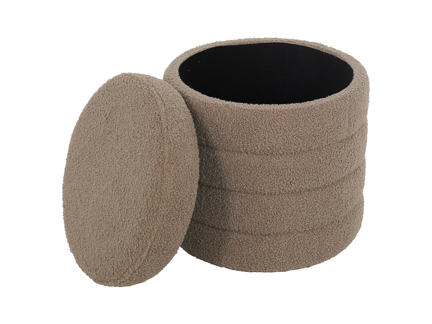 Tabouret en bouclettes taupe avec coffre de rangement intégré