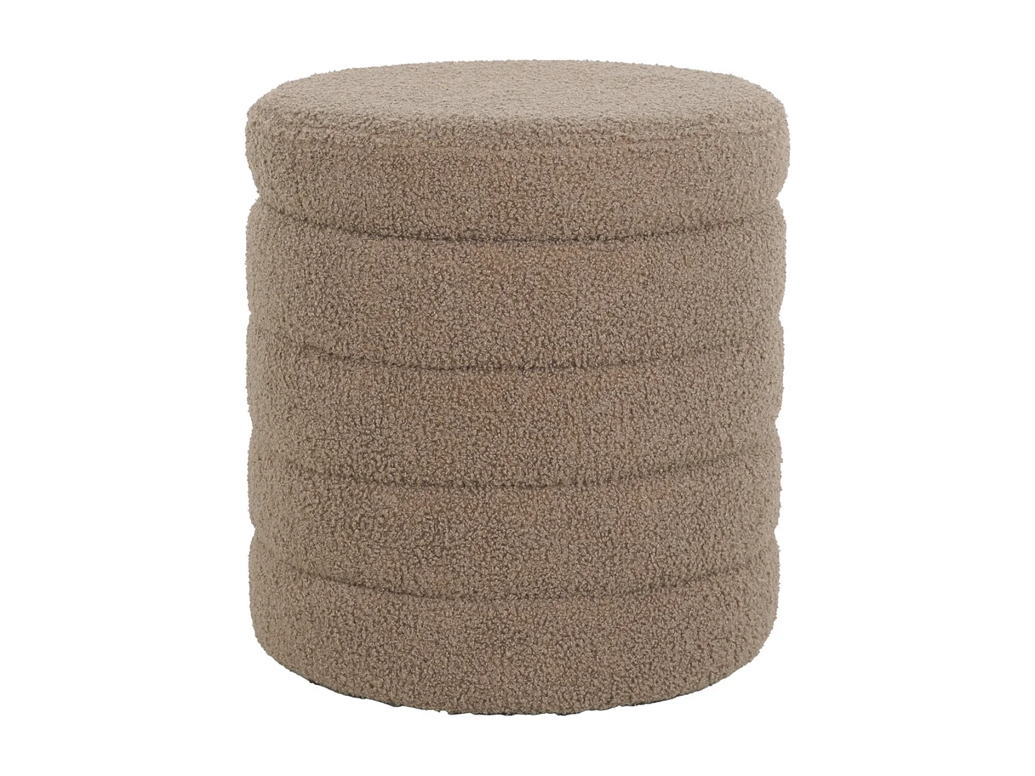 Tabouret en bouclettes taupe avec coffre de rangement intégré