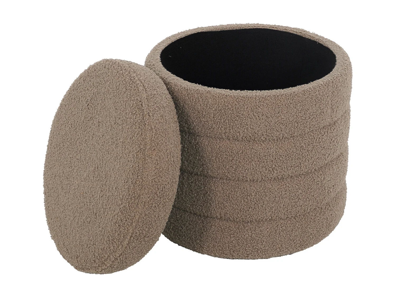 Tabouret en bouclettes taupe avec coffre de rangement intégré