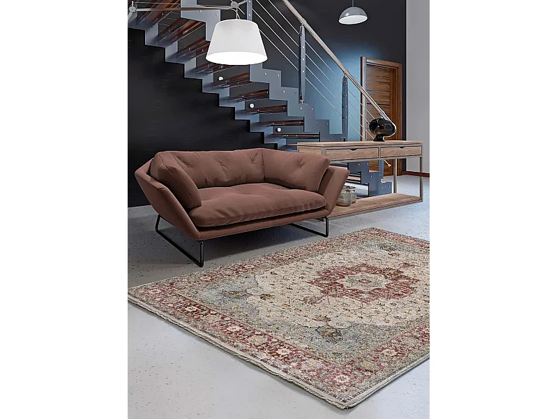 Kurzflorteppich - vintage - granatrot / beige - 120x170 cm - TABRIZ