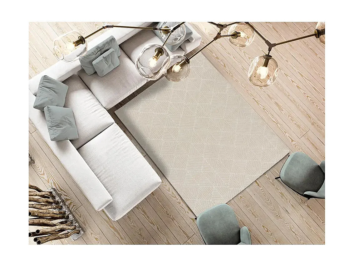 Tapis intérieur - géométrique avec relief - blanc / crème - 140 x 200 cm - SENSATION GEOM