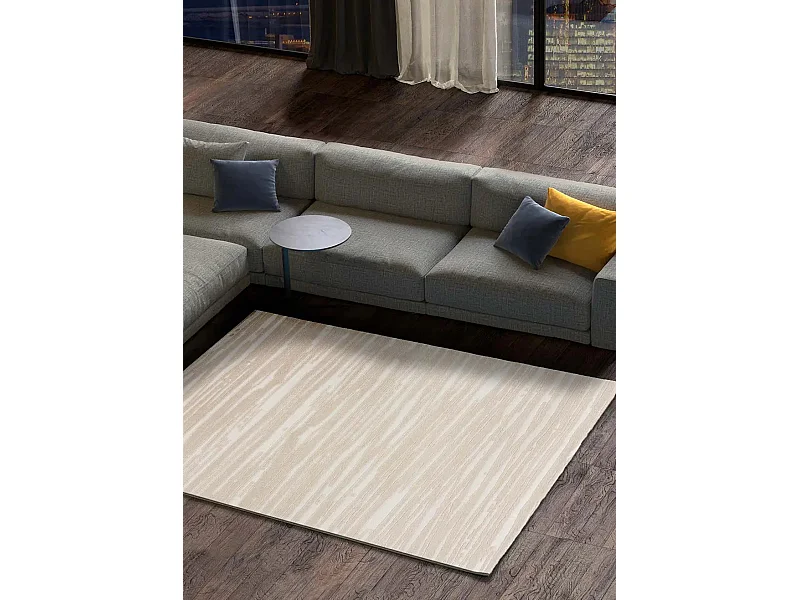 Tapis intérieur - abstrait avec relief - blanc / crème - 140 x 200 cm - SENSATION LIN