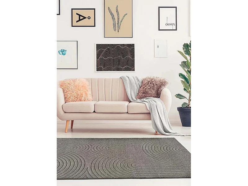 Tapis intérieur - scandinave avec relief - gris - 80 x 150 cm - LINA
