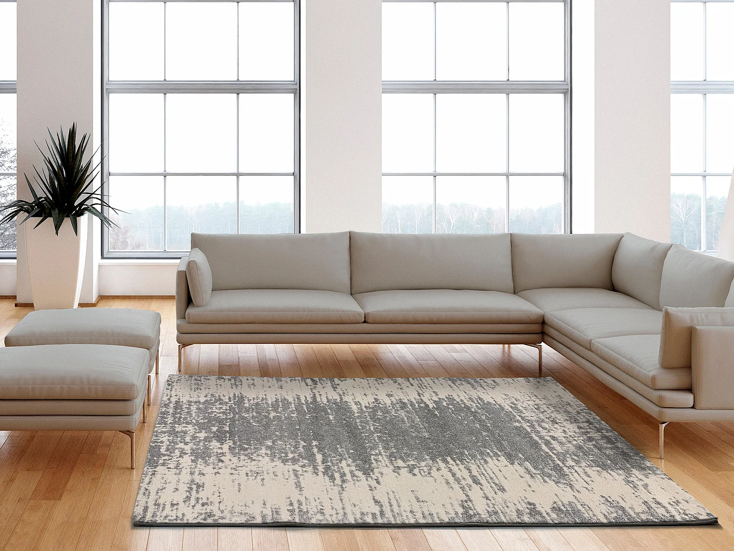 Kurzflorteppich - abstrakt - grau / creme - 160x230 cm - STRECH SUNSET