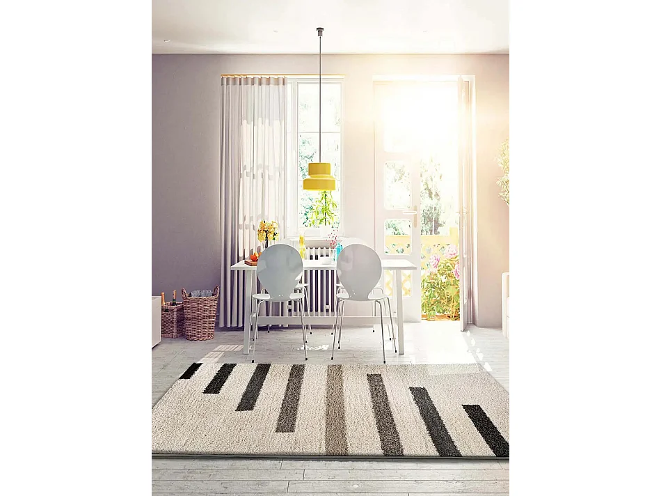 Tapis intérieur - shaggy géométrique - beige / gris - 135 x 190 cm - SCENIC