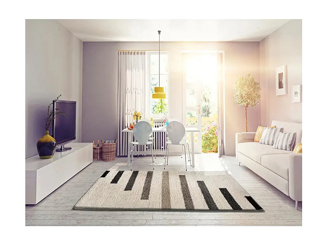 Tapis intérieur - shaggy géométrique - beige / gris - 135 x 190 cm - SCENIC