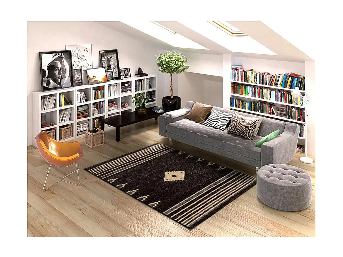 Tapis intérieur - ethnique - anthracite - 80 x 150 cm - NEW YORK