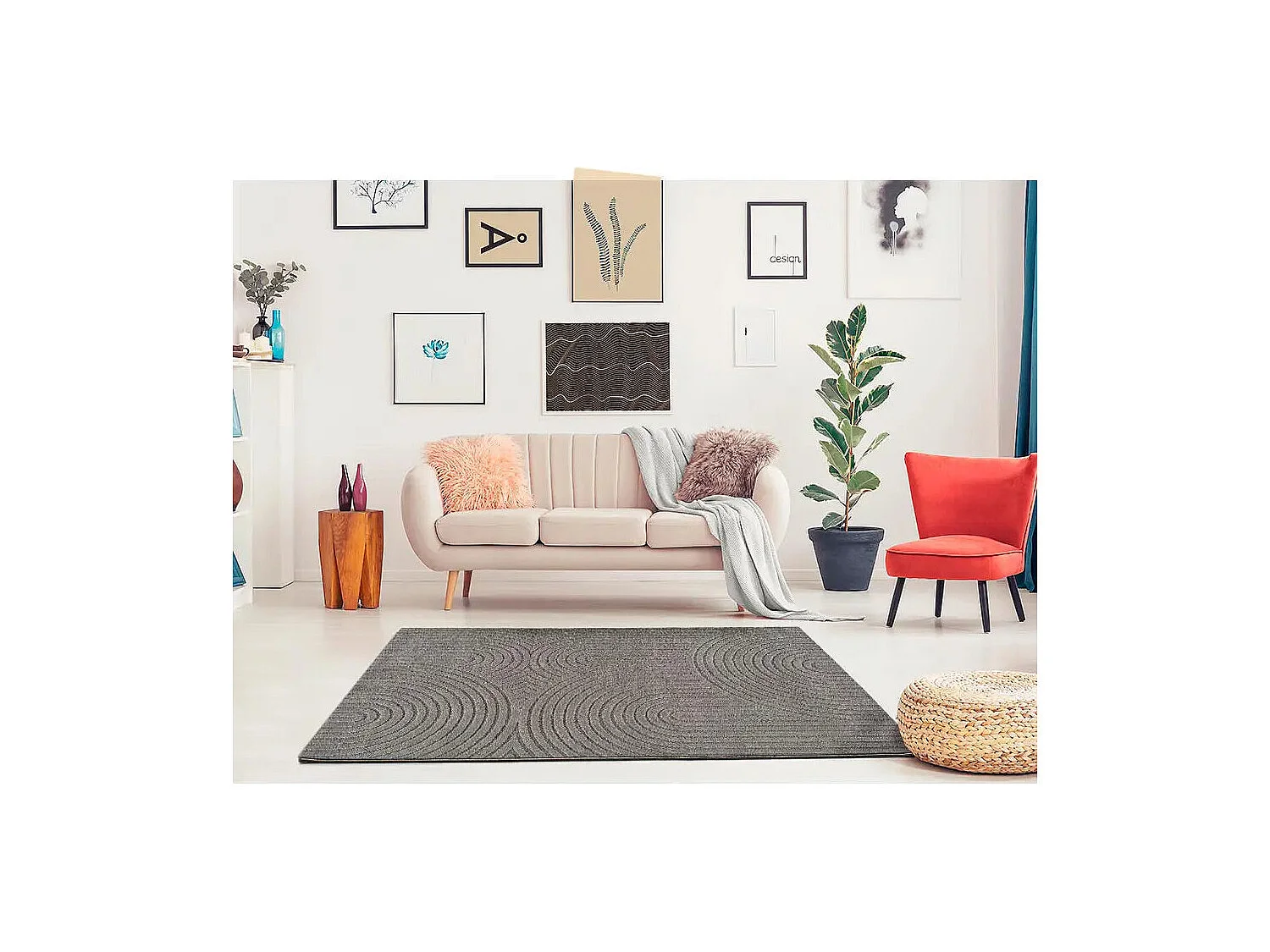 Tapis intérieur - scandinave avec relief - gris - 120 x 170 cm - LINA