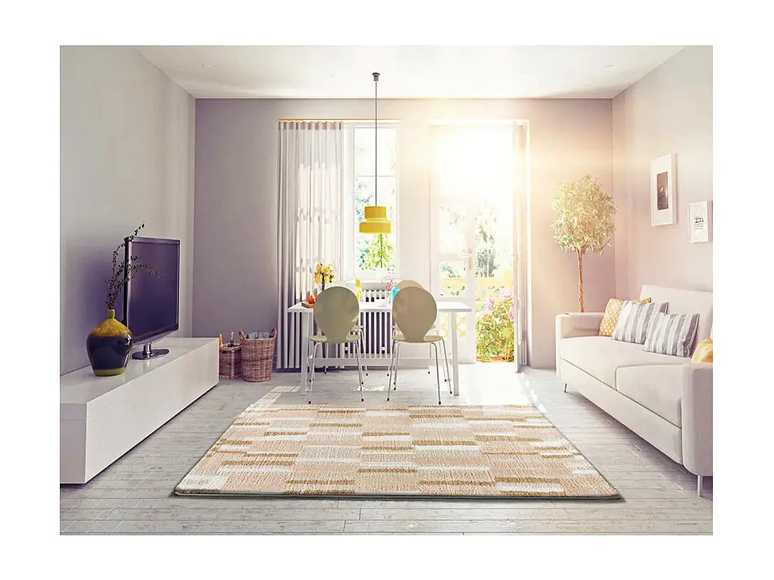 Tapis intérieur - shaggy géométrique - beige - 133 x 190 cm - SERENE TERRA