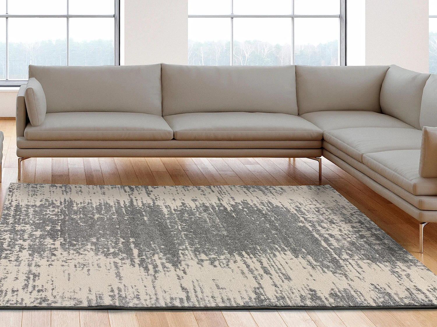 Tapis intérieur - abstrait - gris / crème - 140 x 200 cm - STRECH SUNSET