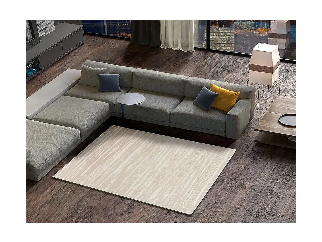 Tapis intérieur - abstrait avec relief - blanc / crème - 80 x 150 cm - SENSATION LIN