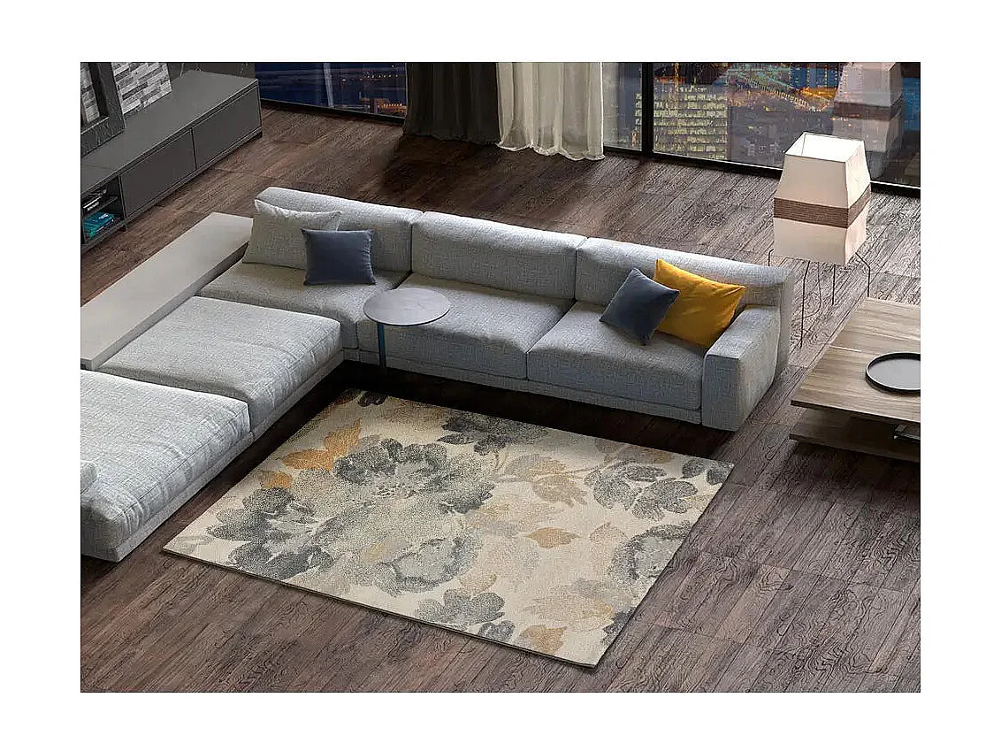 Laagpolig tapijt - bloemmotieven - grijs / beige - 160x230 cm - FLORES SUNSET