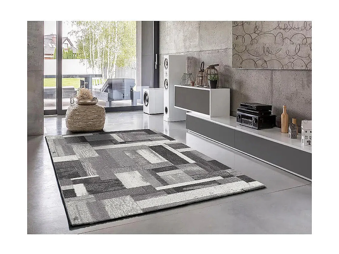 Laagpolig tapijt - geometrisch - grijs - 115x160 cm - AMBER