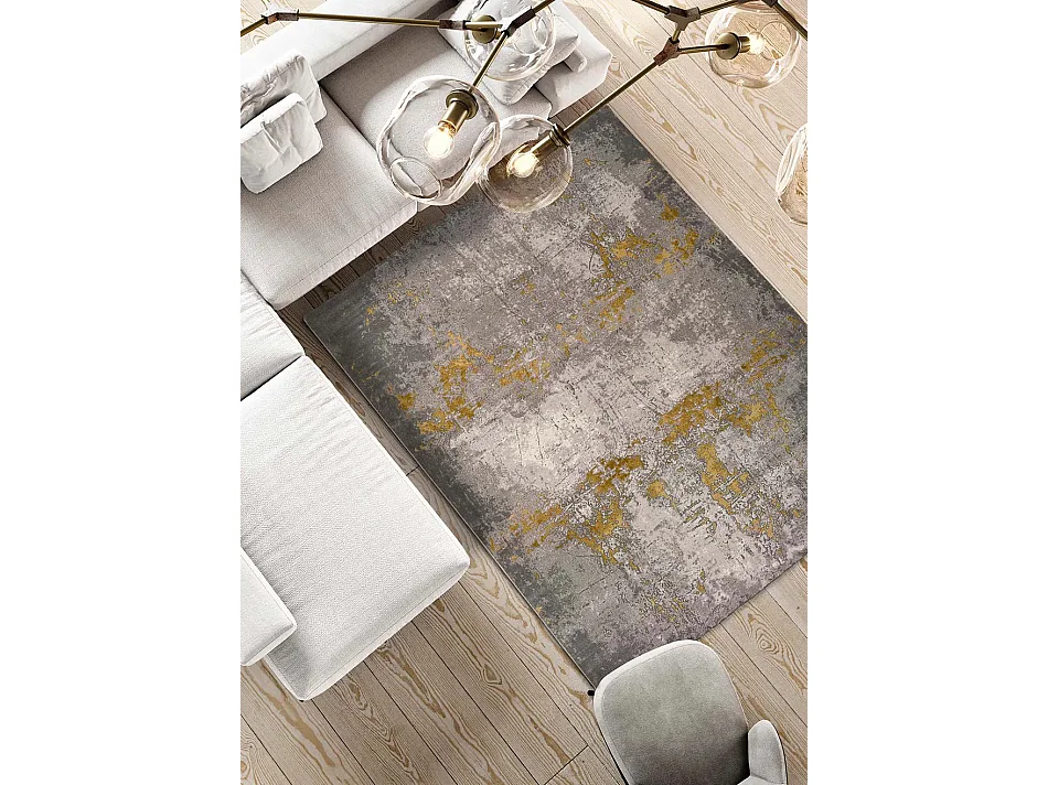 Tapis intérieur - abstrait - gris / moutarde - 80 x 150 cm - MESINA