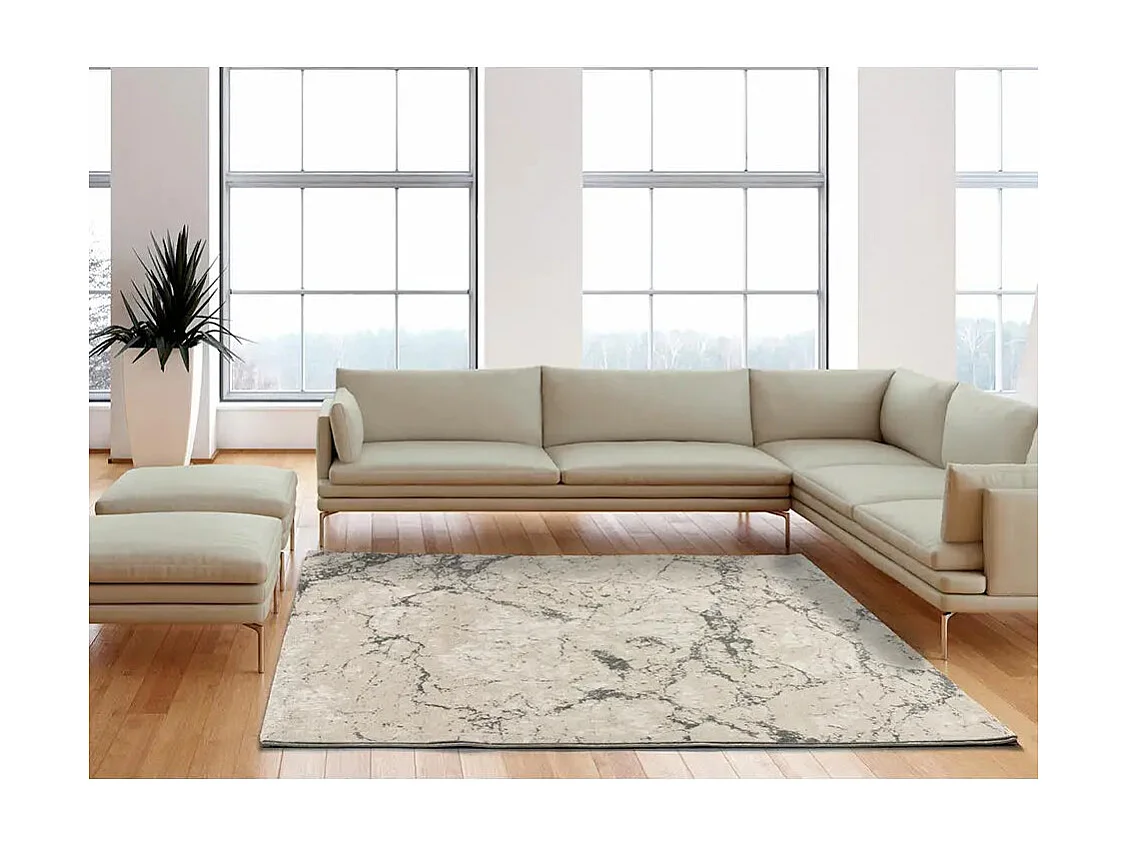 Tapis intérieur - effet marbre - gris / blanc - 80 x 150 cm - SENSATION MARM