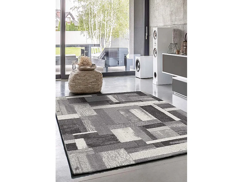 Alfombra interior  - geométrico - gris - 133 x 190 cm - AMBER