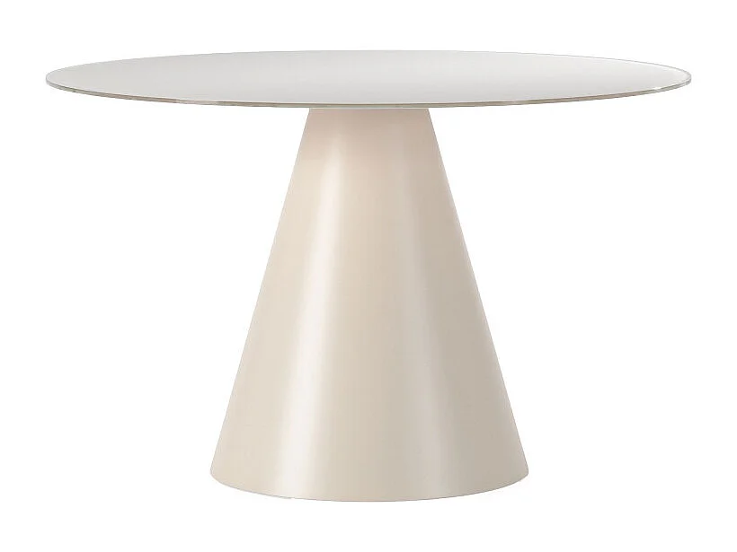 Celeste - Table à manger 4 personnes ronde en verre trempé et métal ø120cm - Beige