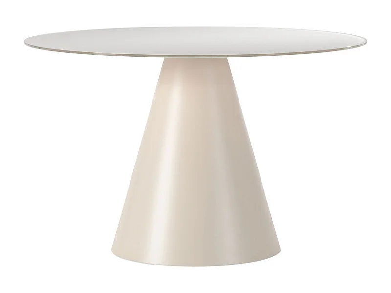Celeste - Table à manger 4 personnes ronde en verre trempé et métal ø120cm - Beige