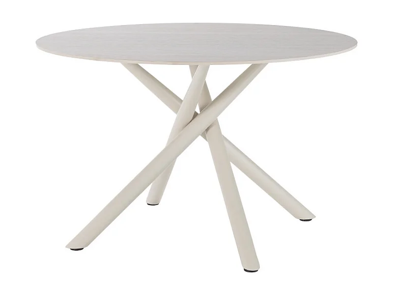 Mattheo - Table à manger 4 personnes ronde effet travertin et métal ø120cm - Beige