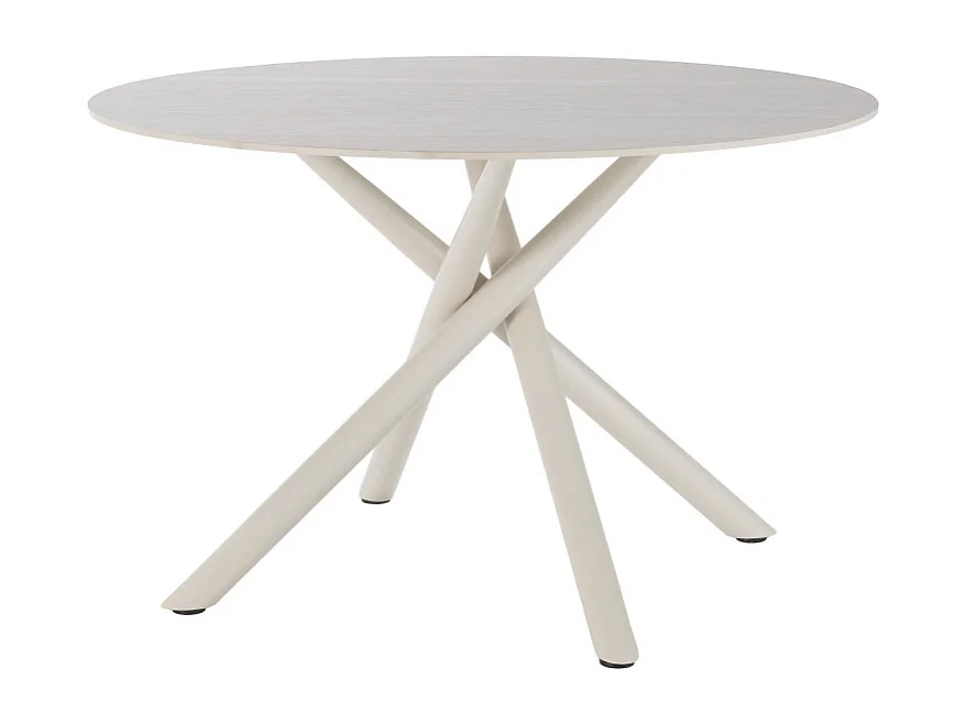 Mattheo - Table à manger 4 personnes ronde effet travertin et métal ø120cm - Beige