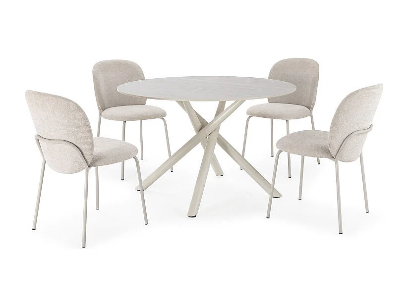Mattheo - Table à manger 4 personnes ronde effet travertin et métal ø120cm - Beige