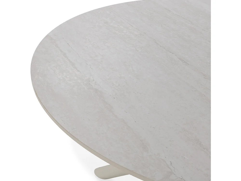 Mattheo - Table à manger 4 personnes ronde effet travertin et métal ø120cm - Beige