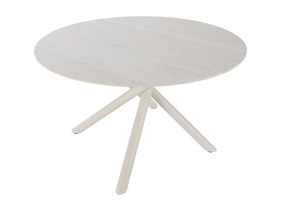 Mattheo - Table à manger 4 personnes ronde effet travertin et métal ø120cm - Beige