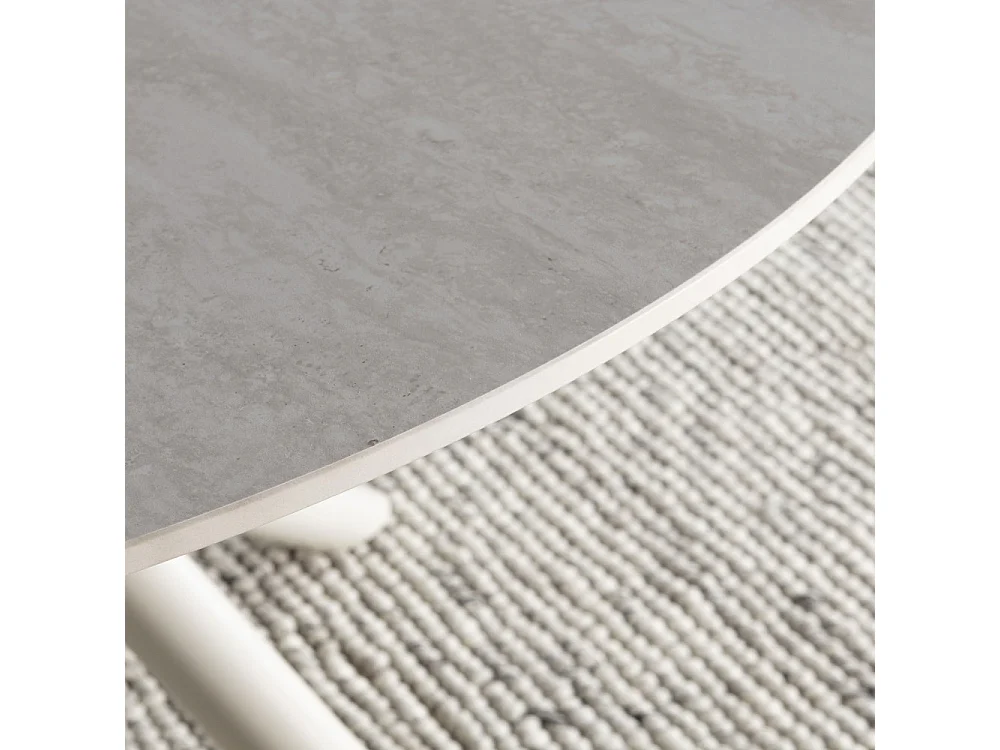 Mattheo - Table à manger 4 personnes ronde effet travertin et métal ø120cm - Beige