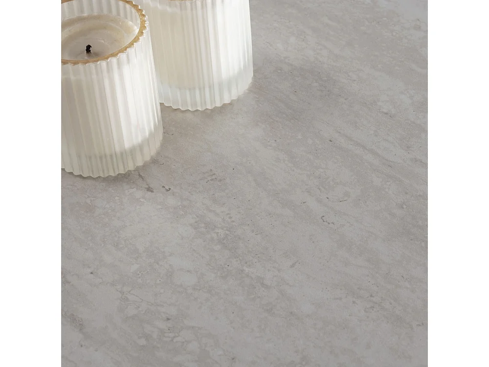 Mattheo - Table à manger 4 personnes ronde effet travertin et métal ø120cm - Beige