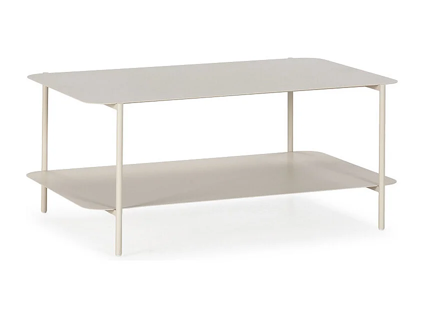 Judith - Table basse rectangulaire en métal à double plateau - Beige