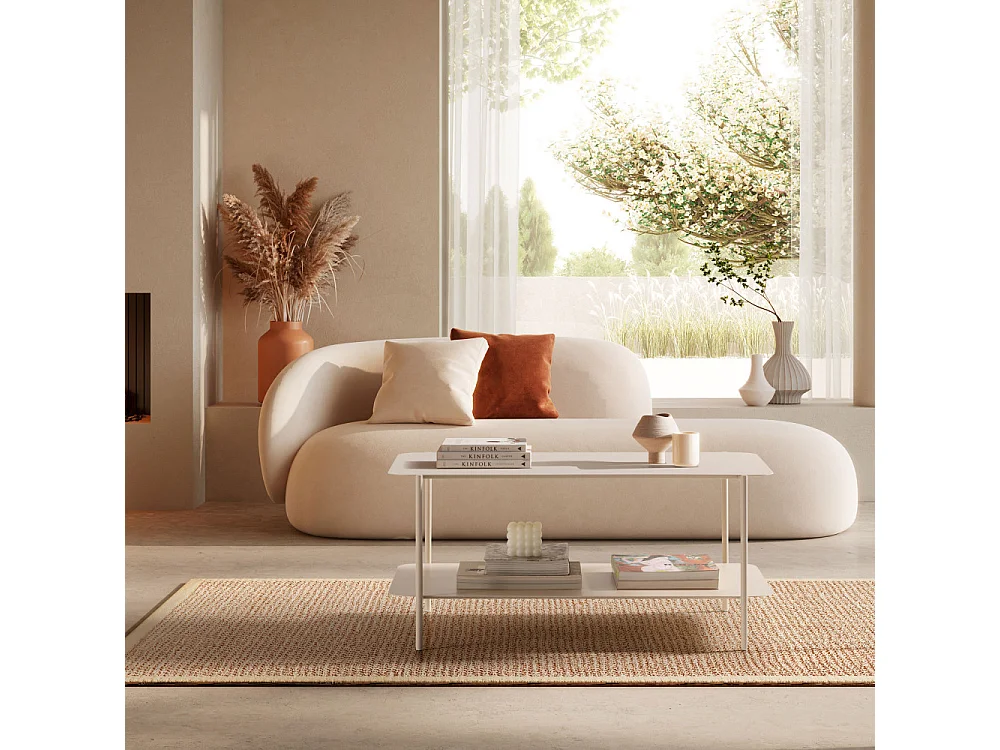 Judith - Table basse rectangulaire en métal à double plateau - Beige