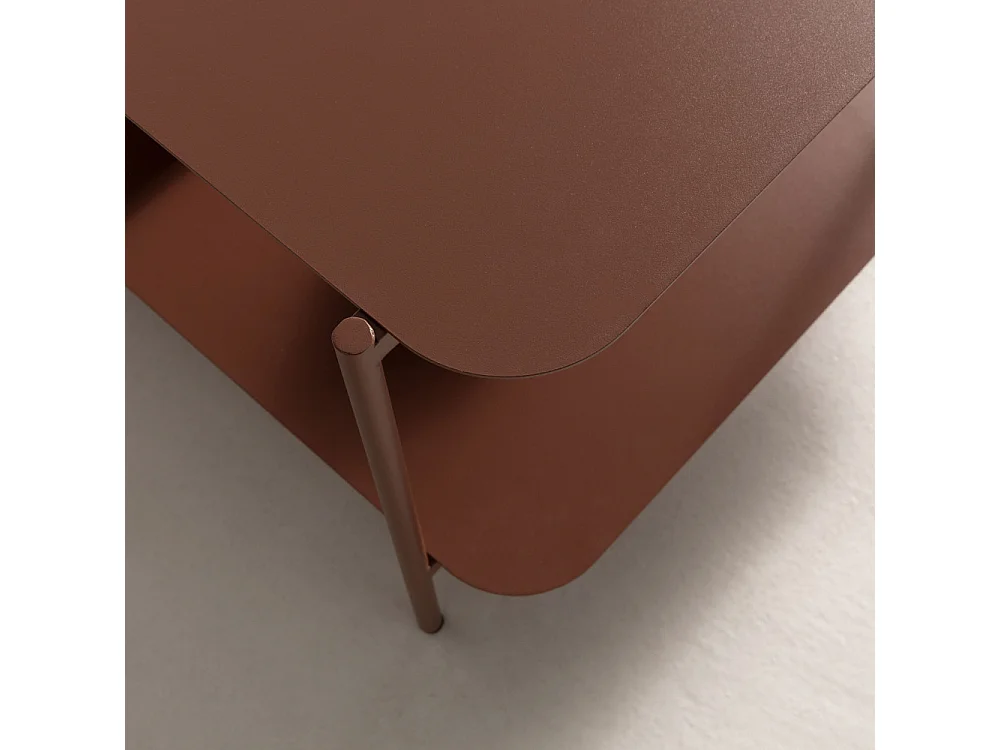 Judith - Table basse rectangulaire en métal à double plateau - Marron glacé