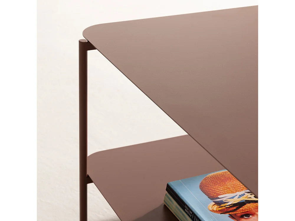 Judith - Table basse rectangulaire en métal à double plateau - Marron glacé