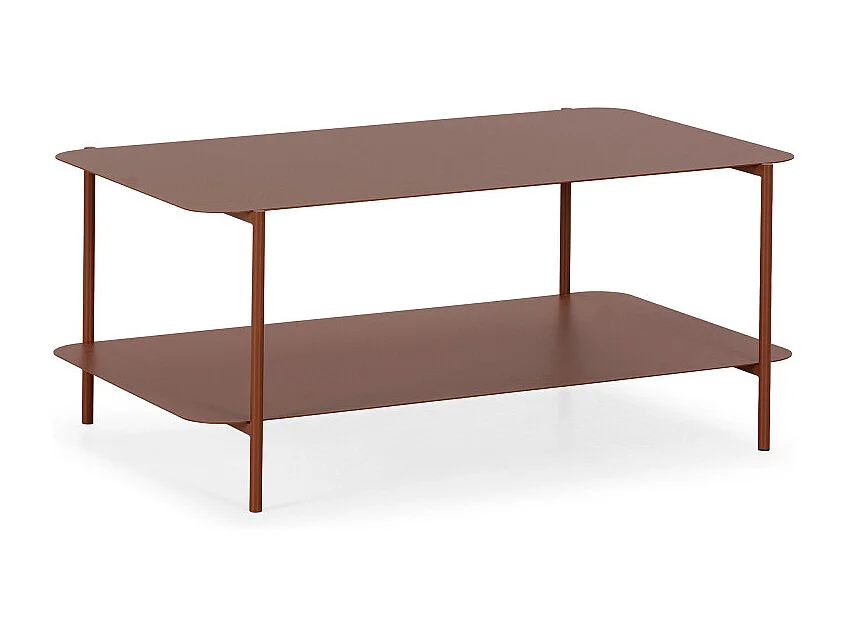 Judith - Table basse rectangulaire en métal à double plateau - Marron glacé