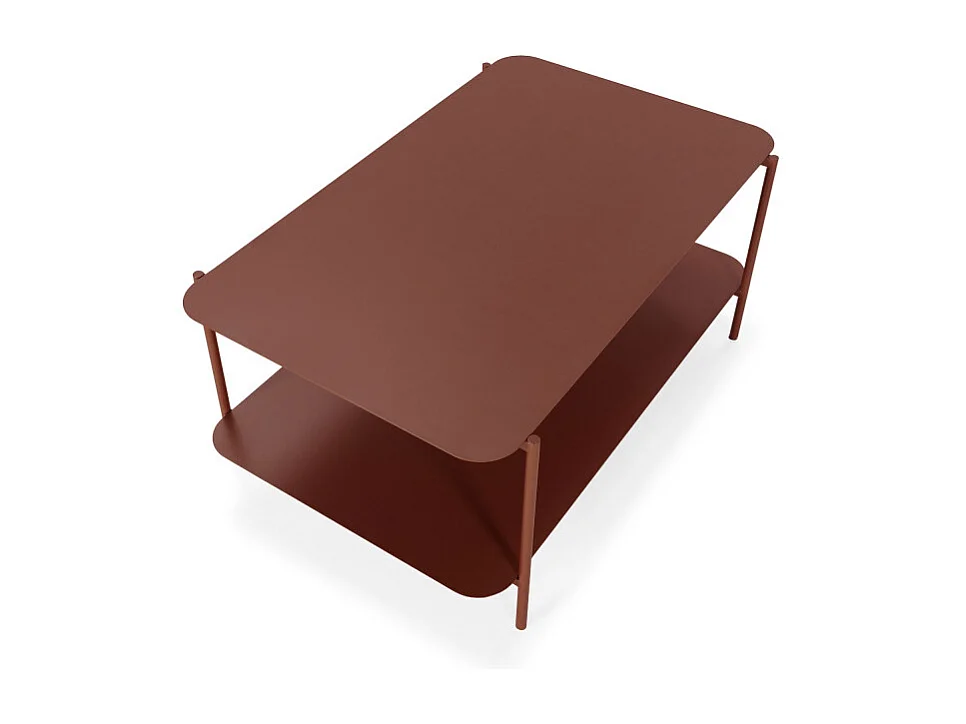 Judith - Table basse rectangulaire en métal à double plateau - Marron glacé