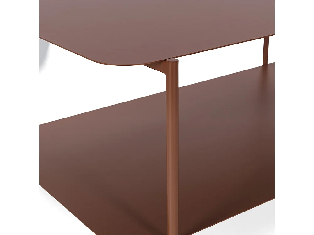 Judith - Table basse rectangulaire en métal à double plateau - Marron glacé