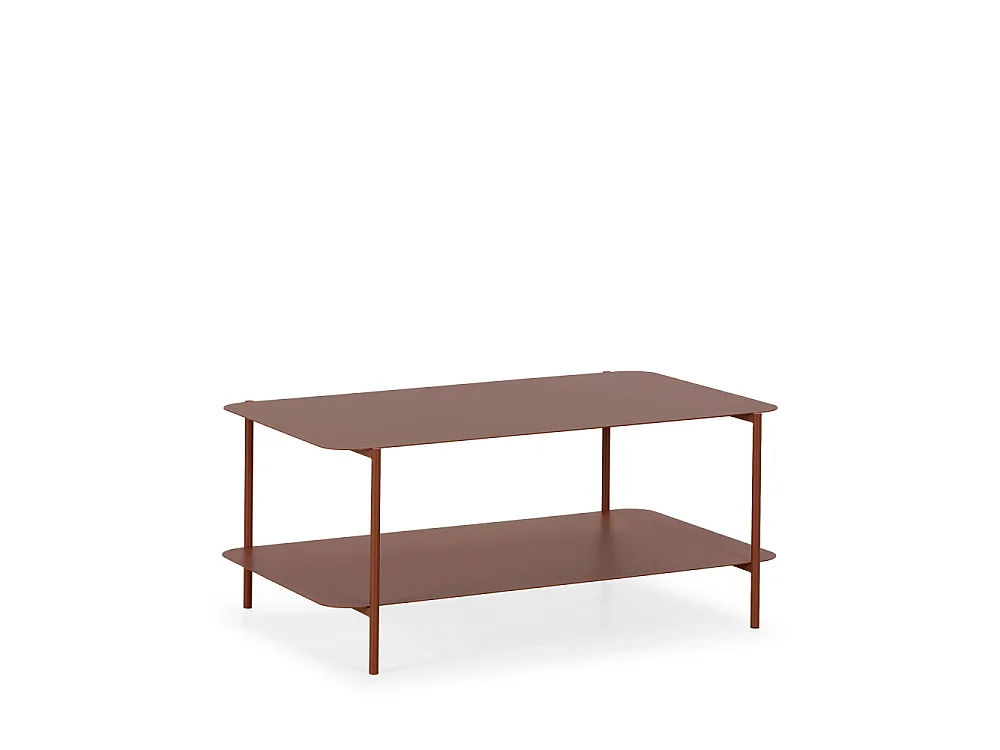 Judith - Table basse rectangulaire en métal à double plateau - Marron glacé