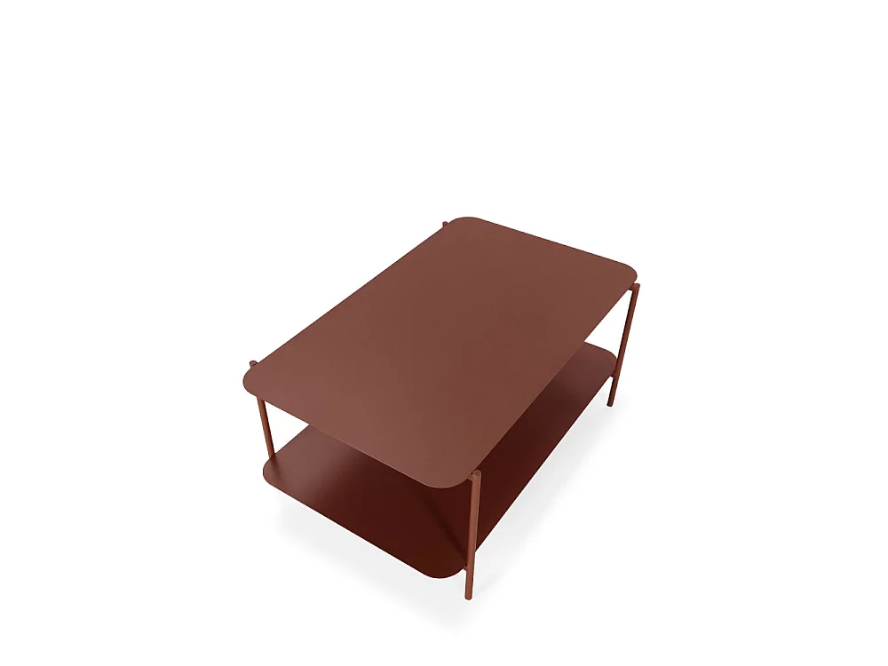 Judith - Table basse rectangulaire en métal à double plateau - Marron glacé