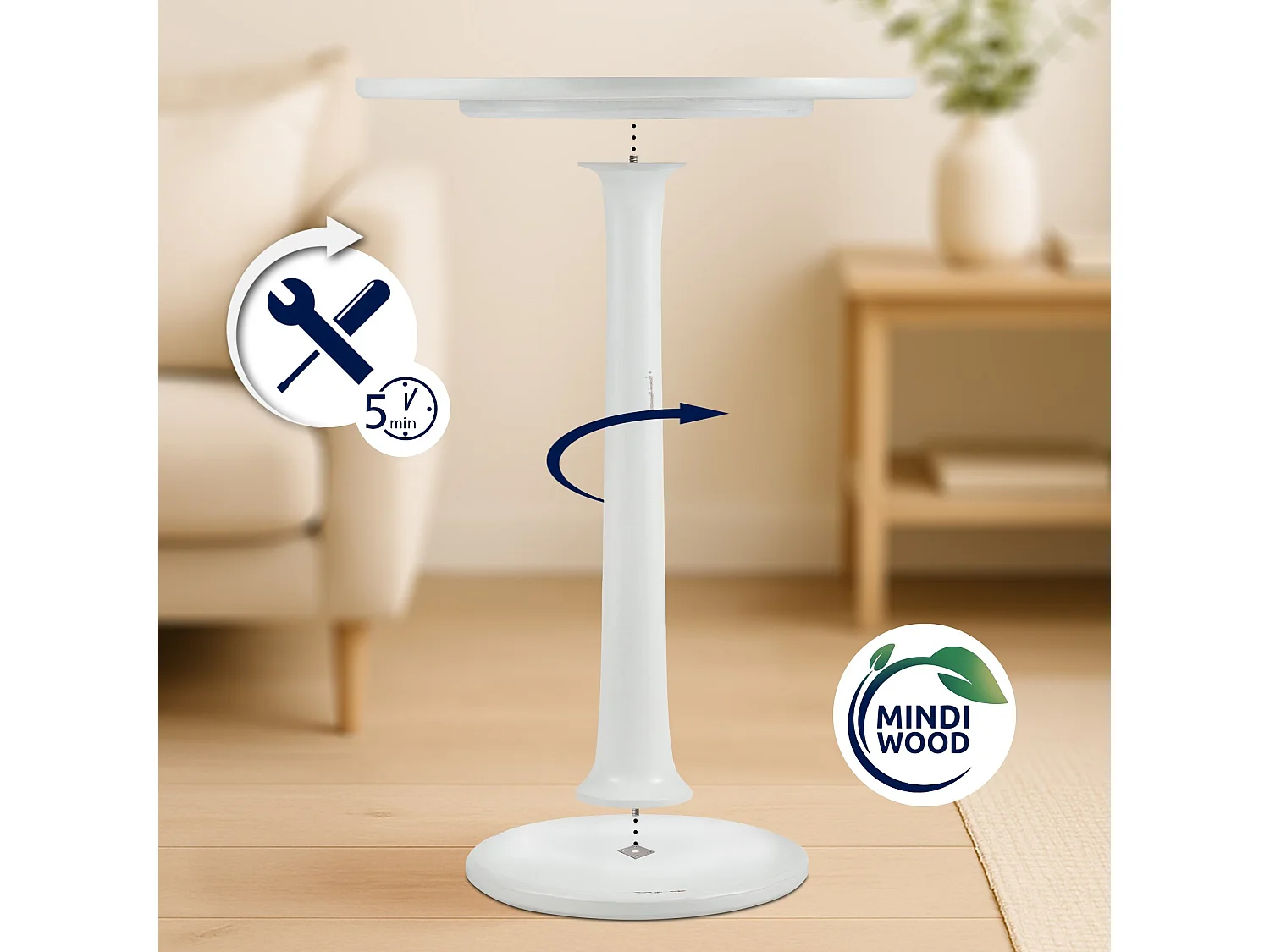 Table d'appoint - rond Ø 60 cm - Bois - Blanc antique - Farragut