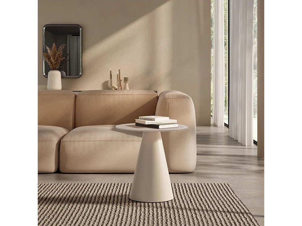 Celeste - Table d'appoint ronde en verre trempé et métal ø45cm - Beige