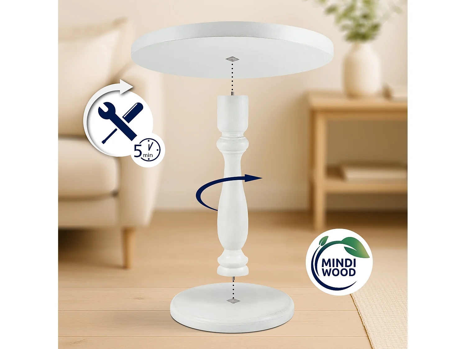 Table d'appoint - rond Ø 50 cm - Bois - Blanc antique - Adamsville