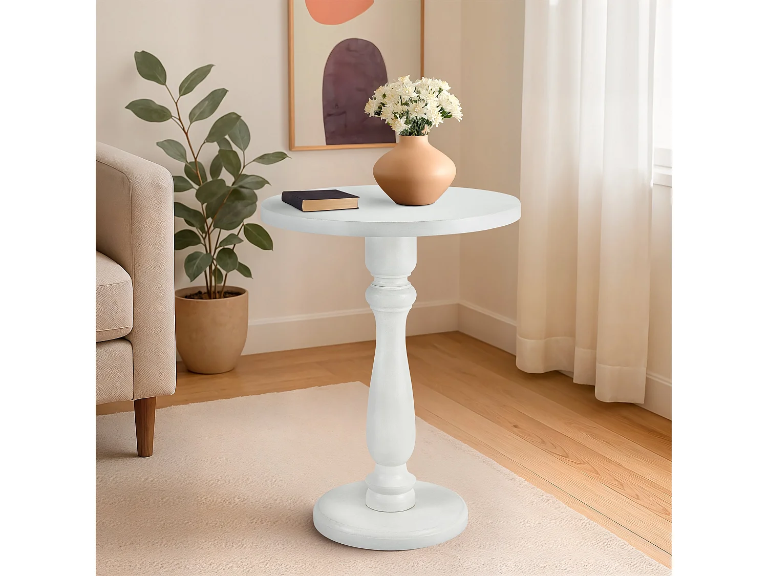 Table d'appoint - rond Ø 50 cm - Bois - Blanc antique - Adamsville