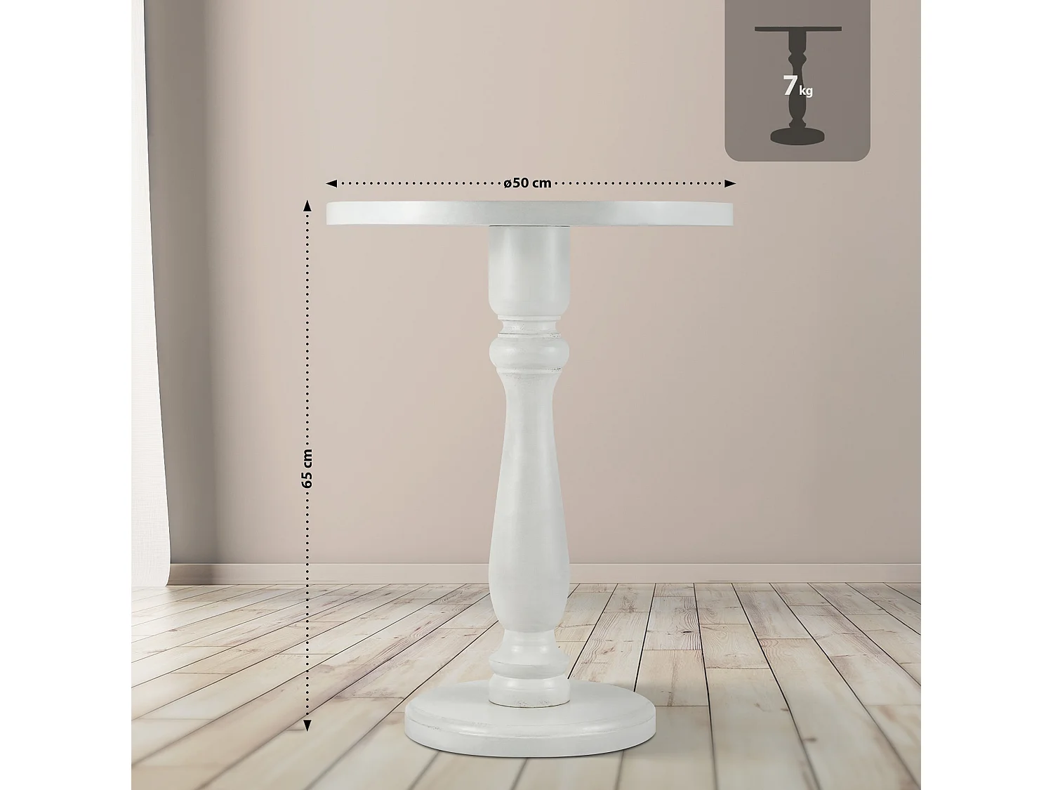 Table d'appoint - rond Ø 50 cm - Bois - Blanc antique - Adamsville